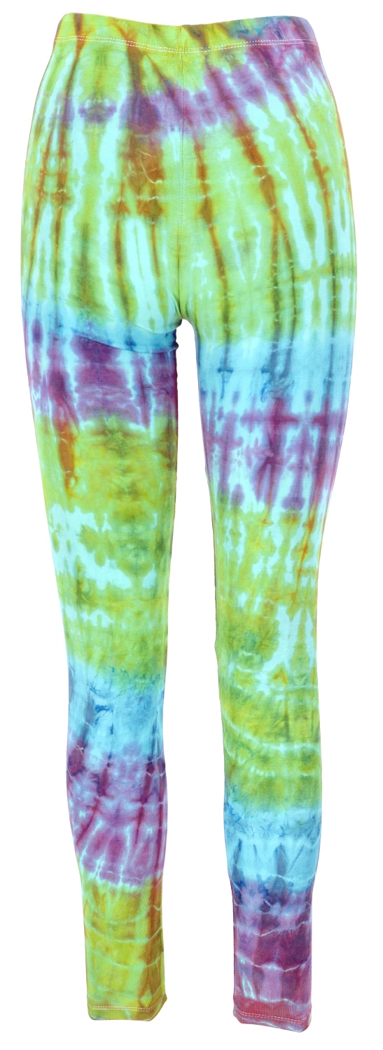 Unikat Batik Damen Leggings, Stretch Hose Für Frauen, Yogahose - Grün/lila 4 Unikat Batik Damen Leggings, Stretch Hose Für Frauen, Yogahose - Grün/lila – Bild 2