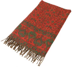 Weicher Pashmina Schal / Stola Mit Paisley Muster - Grün/orangerot - 200x95 Cm -Modebekleidungsgeschäft 32679 11 2133 1359kashi schals 2022 109