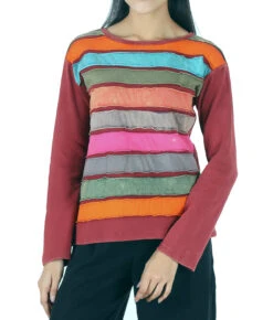 Langarmshirt Regenbogen Bordeauxrot - Modell 8 -Modebekleidungsgeschäft 32745 123jago4009
