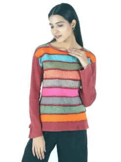 Langarmshirt Regenbogen Bordeauxrot - Modell 8 -Modebekleidungsgeschäft 32745 123jago4010