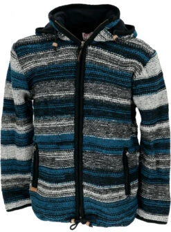 Kuschelige Gefütterte Strickjacke, Gestreifte Wolljacke Nepaljacke - Modell 15