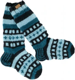 Handgestrickte Schafwollsocken, Nepal Socken - Petrol