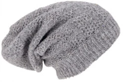Handgestrickte Lange Beanie Mütze, Gefütterte Wollmütze - Grau