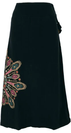 Maxirock, Langer Rock Mandala, Boho Rock - Schwarz/beige