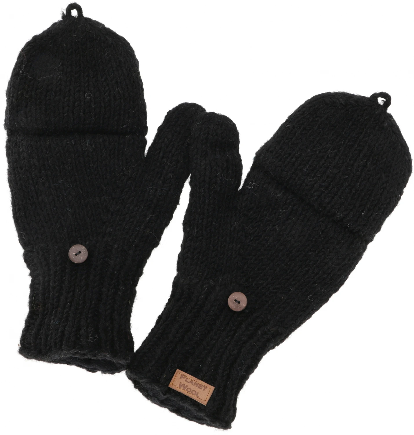 Handschuhe, Handgestrickte Klapphandschuhe, Fingerhandschuhe Uni, Extra Groß - Schwarz 4 Handschuhe, Handgestrickte Klapphandschuhe, Fingerhandschuhe Uni, Extra Groß - Schwarz – Bild 2