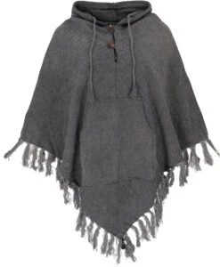 Einfarbiger Poncho Boho Chic, Andenponcho Aus Baumwolle - Anthrazit