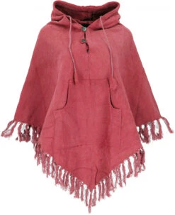 Einfarbiger Poncho Boho Chic, Andenponcho Aus Baumwolle - Rot