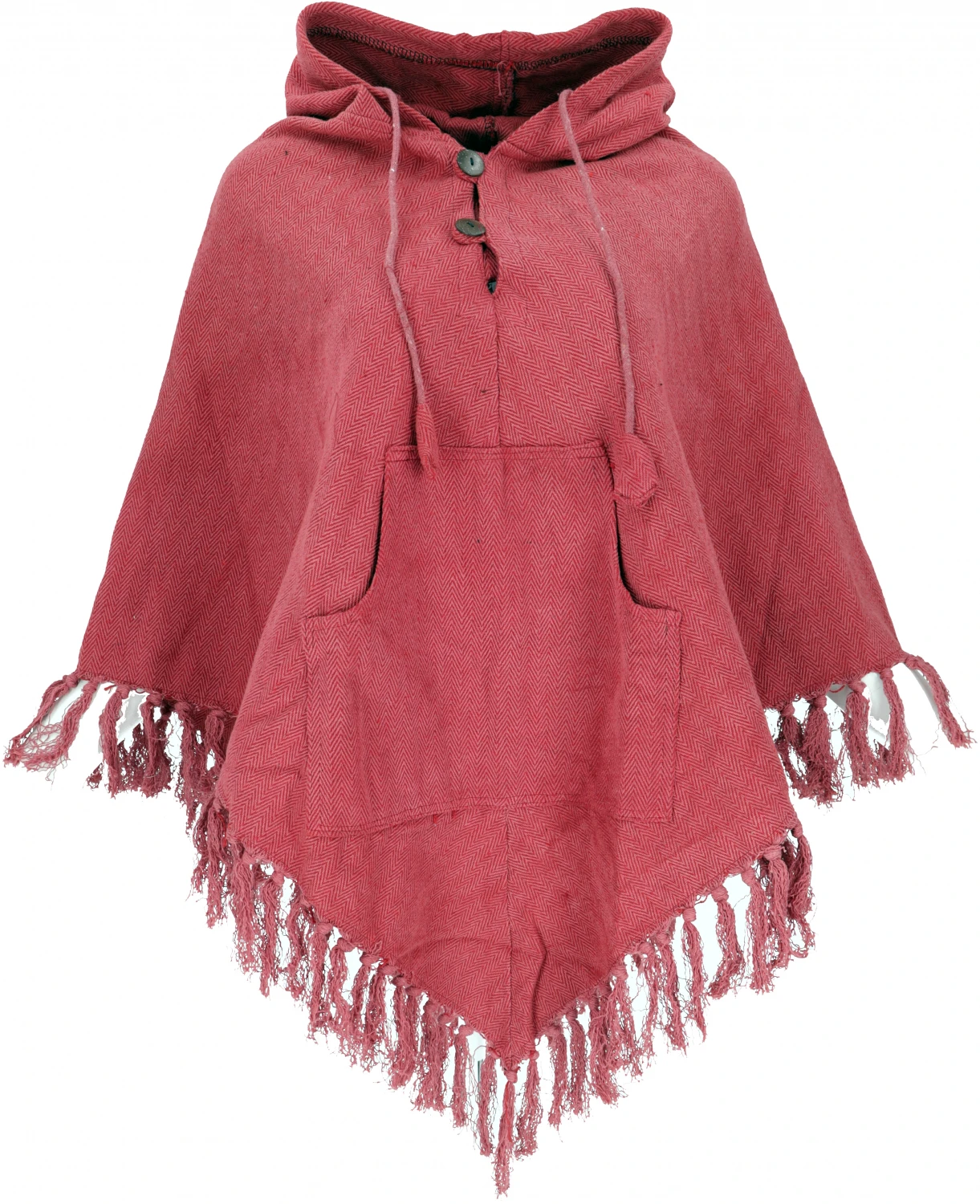 Einfarbiger Poncho Boho Chic, Andenponcho Aus Baumwolle - Rot 3 Einfarbiger Poncho Boho Chic, Andenponcho Aus Baumwolle - Rot