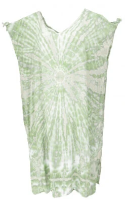 Boho Kaftan, Langes Kurzarm Batikkleid, Strandkleid, Sommerkleid In Übergröße - Grün/beige