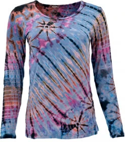 Unikat Batik Shirt, Boho Langarmshirt - Hellblau