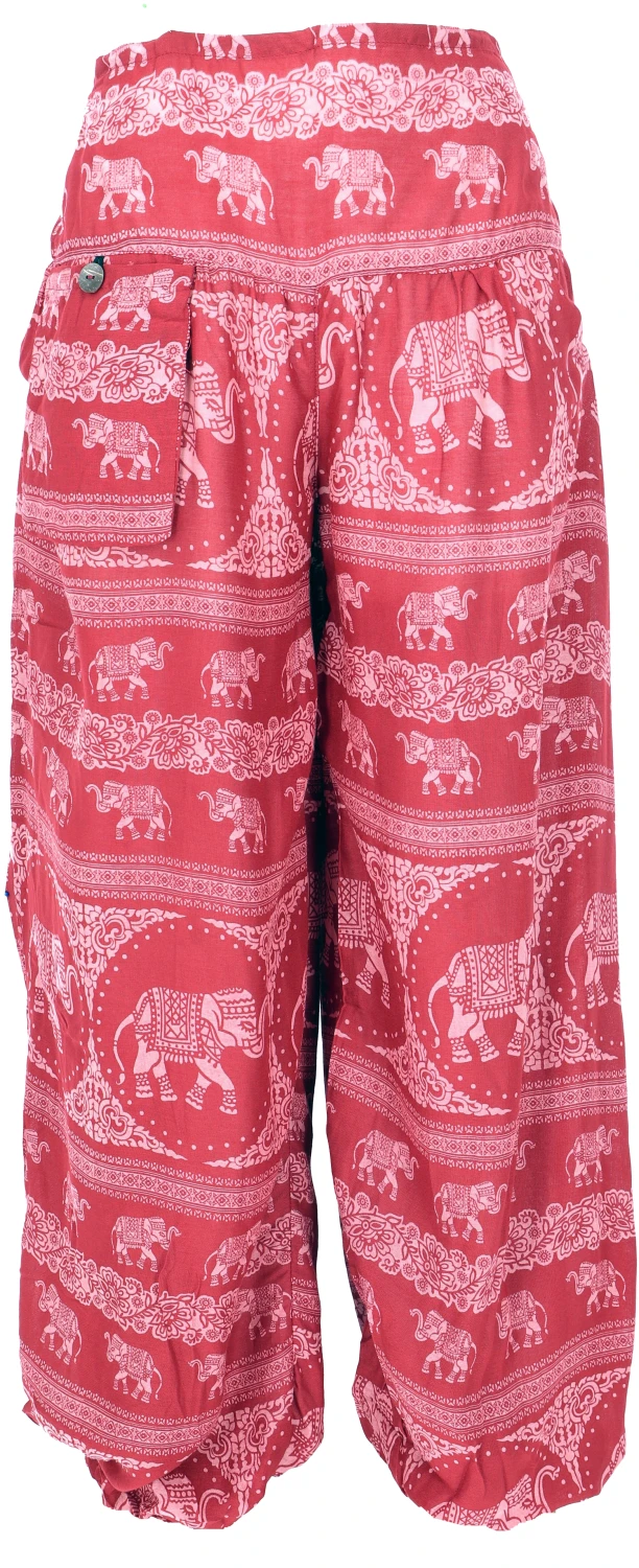 Luftige Pluderhose Mit Elefantendruck, Elefantenhose, Boho Sommerhose - Rot 4 Luftige Pluderhose Mit Elefantendruck, Elefantenhose, Boho Sommerhose - Rot – Bild 2
