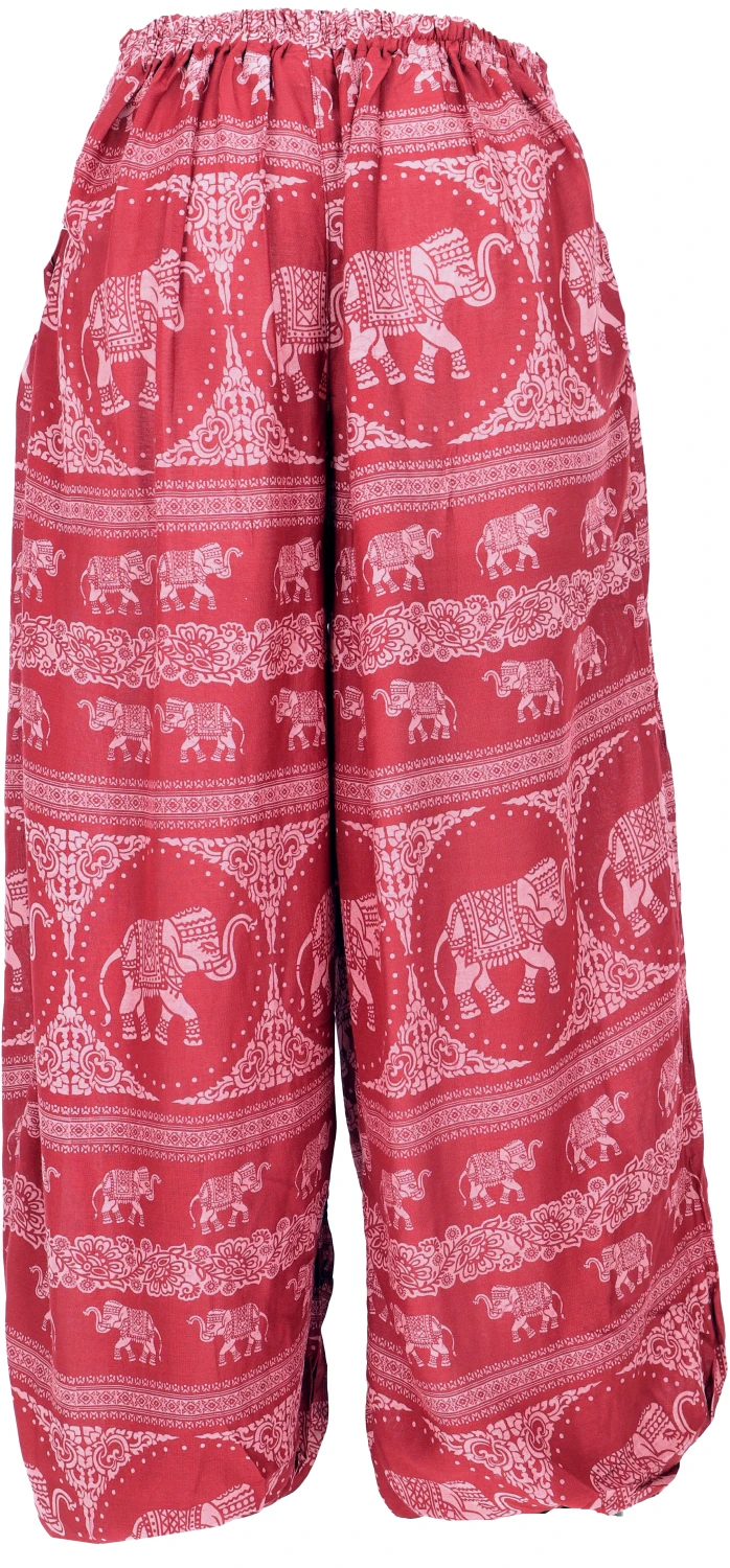 Luftige Pluderhose Mit Elefantendruck, Elefantenhose, Boho Sommerhose - Rot 5 Luftige Pluderhose Mit Elefantendruck, Elefantenhose, Boho Sommerhose - Rot – Bild 3