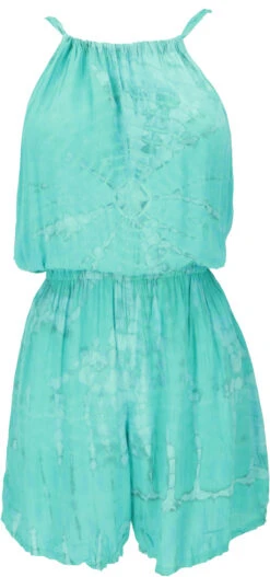 Kurzer Luftiger Batik Overall Im Boho Style, Einteiler - Türkis