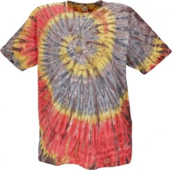 Batik T-Shirt, Herren Kurzarm Tie Dye Shirt - Grau/rot Spirale
