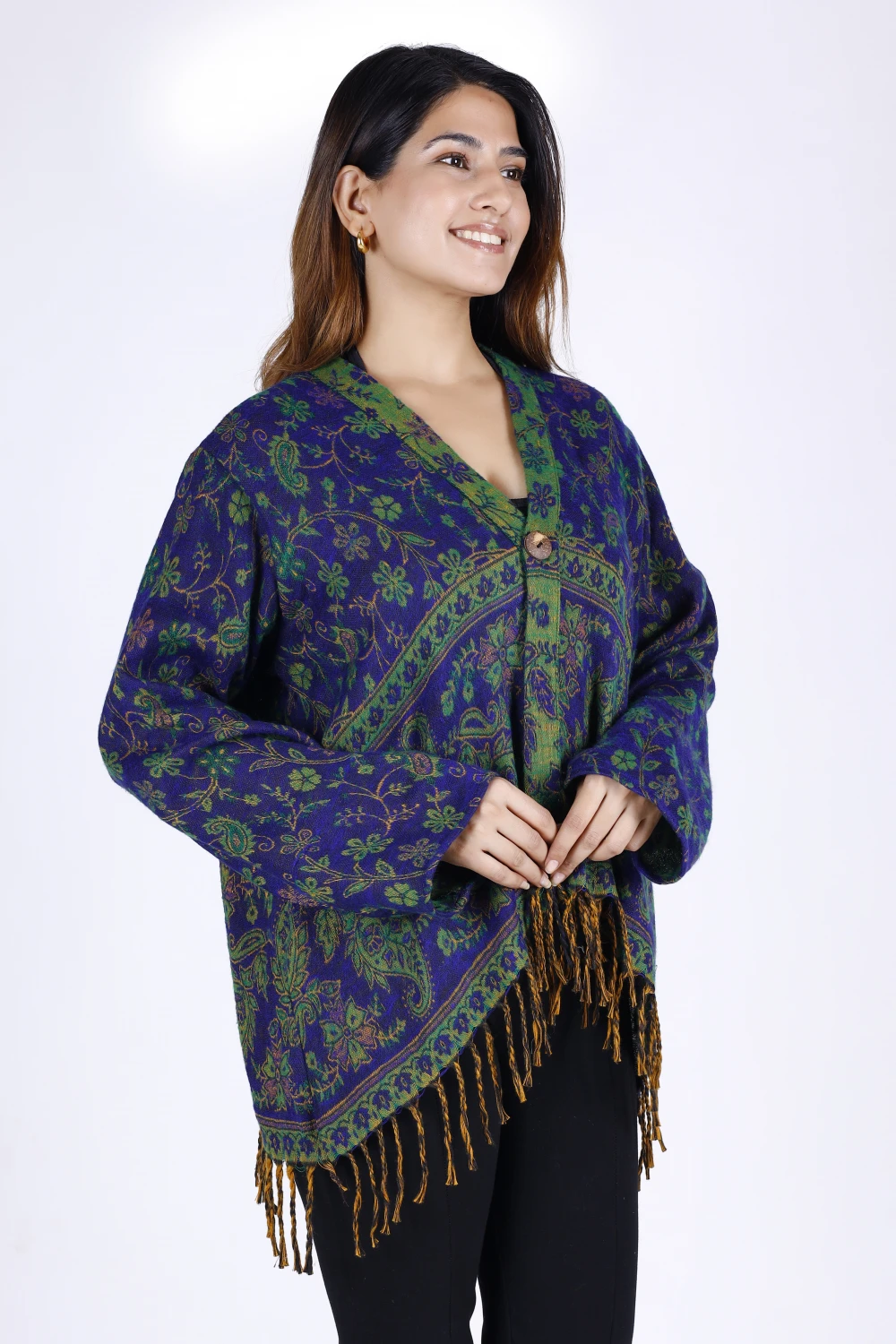 Bolero Jacke, Legeres Boho Jäckchen - Nachtblau/grün 5 Bolero Jacke, Legeres Boho Jäckchen - Nachtblau/grün – Bild 3