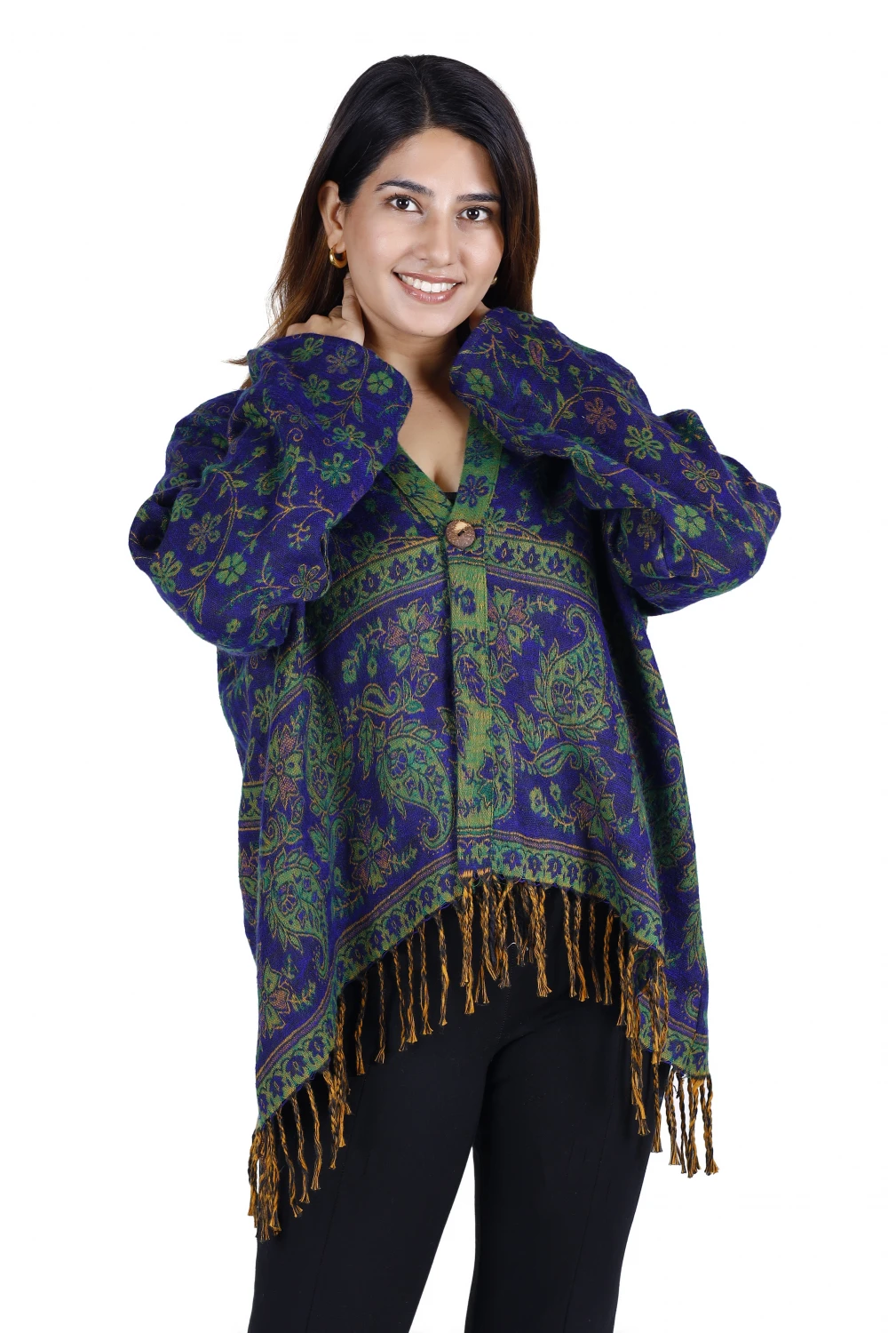 Bolero Jacke, Legeres Boho Jäckchen - Nachtblau/grün 6 Bolero Jacke, Legeres Boho Jäckchen - Nachtblau/grün – Bild 4