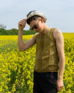 Ethno Tank Top Mit Handgefertigtem Druck, Goa Top - Khaki -Modebekleidungsgeschäft 37431 12356 dsc6576