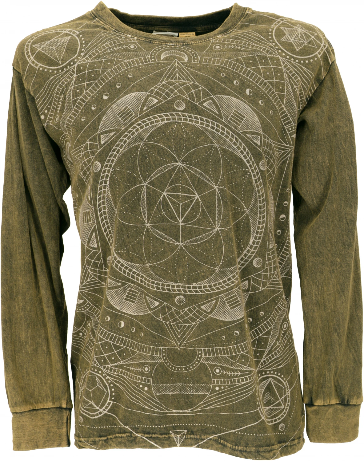 Langarmshirt Mandala, Stonewash Goa Shirt - Olivgrün 3 Langarmshirt Mandala, Stonewash Goa Shirt - Olivgrün