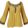 Bestickte Elfenbluse, Boho Damenbluse - Senf -Modebekleidungsgeschäft 37473 3 21 22holy fashion 2022 26