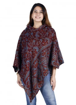 Poncho Mit Kapuze, Goa Hippie, Boho Poncho - Wine