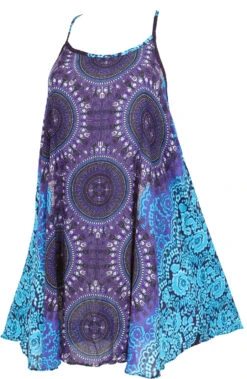 Boho Mandala Minikleid, Trägerkleid, Strandkleid, Tank Top - Flieder/blau