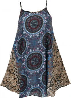 Boho Dashiki Minikleid, Trägerkleid, Strandkleid - Petrol/braun