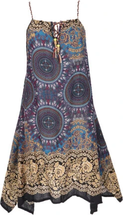 Boho Dashiki Midikleid, Trägerkleid, Strandkleid Für Starke Frauen - Petrol/gold