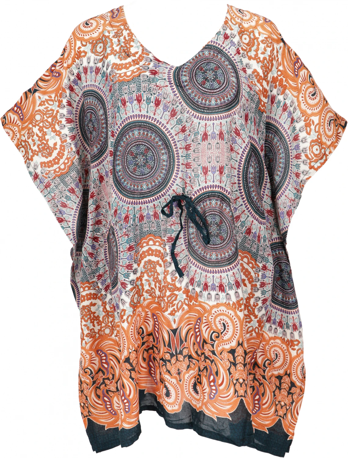 Poncho, Mandala Tunika, Boho Kaftan, Kurzarm Strandtunika Für Starke Frauen - Orange 4 Poncho, Mandala Tunika, Boho Kaftan, Kurzarm Strandtunika Für Starke Frauen - Orange – Bild 2