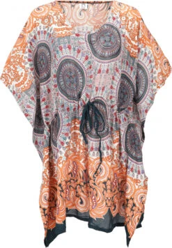 Poncho, Mandala Tunika, Boho Kaftan, Kurzarm Strandtunika Für Starke Frauen - Orange