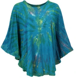 Batik Poncho, Tunika, Unikat Boho Kaftan, Maxibluse - Petrol -Modebekleidungsgeschäft 38677 12356batik thailand tops 120