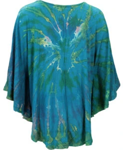 Batik Poncho, Tunika, Unikat Boho Kaftan, Maxibluse - Petrol -Modebekleidungsgeschäft 38677 12356batik thailand tops 121