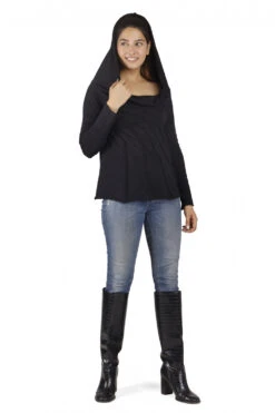 Langarmshirt Boho-chic Mit Schalkapuze - Schwarz -Modebekleidungsgeschäft 38961 3 29 20234055 ago0549