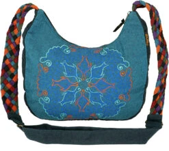 Ethno Schultertasche, BohoTasche Mandala, Nepal Tasche - Petrol - 26x33x5 Cm