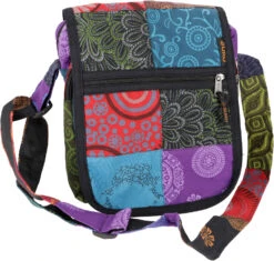 Ethno Schultertasche, Patchwork Nepaltsche - Schwarz/ Bunt - 25x20x10 Cm