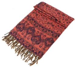 Weicher Pashmina Schal / Stola Mit Paisley Muster - Orangrot/blau - 200x60 Cm -Modebekleidungsgeschäft 39780 11 2133 1359kashi schals 2022 112