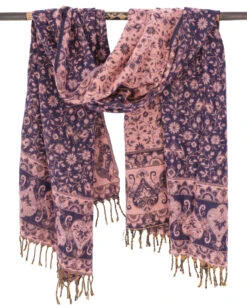 Weicher Pashmina Schal / Stola Mit Paisley Muster - Maya Muster Blau/rosa - 200x100 Cm