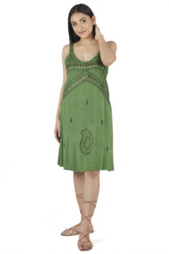 Besticktes Indisches Kleid, Boho Minikleid - Grün Design 1 -Modebekleidungsgeschäft 40246 h 22 ago1801