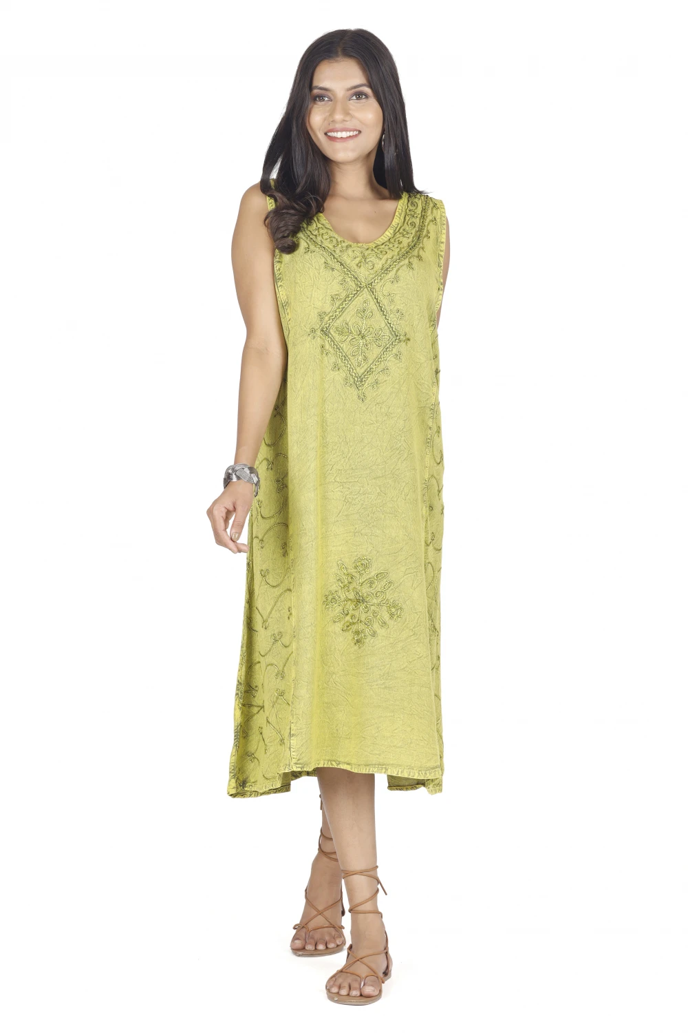 Besticktes Boho Sommerkleid, Midikleid, Indisches Hippie Kleid In 7/8 Länge, Lemon - Design 10 6 Besticktes Boho Sommerkleid, Midikleid, Indisches Hippie Kleid In 7/8 Länge, Lemon - Design 10 – Bild 4