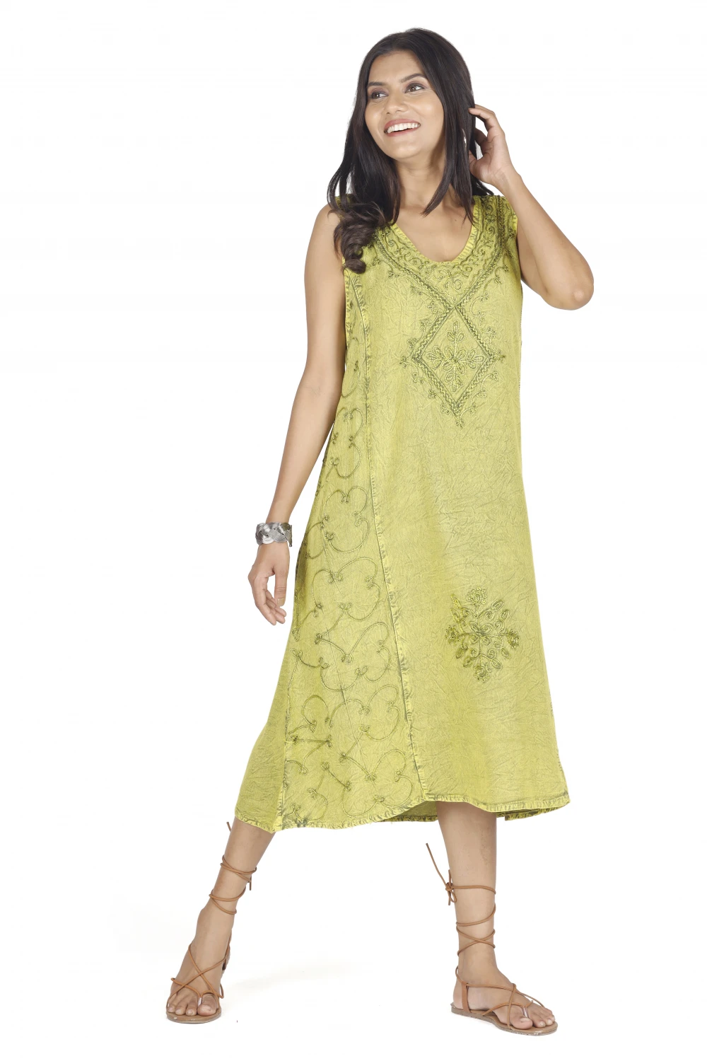 Besticktes Boho Sommerkleid, Midikleid, Indisches Hippie Kleid In 7/8 Länge, Lemon - Design 10 5 Besticktes Boho Sommerkleid, Midikleid, Indisches Hippie Kleid In 7/8 Länge, Lemon - Design 10 – Bild 3