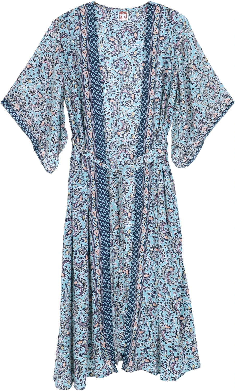 Langer Kimono Im Japan Style, Kimono Mantel, Kimonokleid - Blau 3 Langer Kimono Im Japan Style, Kimono Mantel, Kimonokleid - Blau