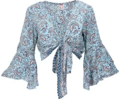Kurztop, Boho Blusentop, Wickeltop, Wickelbluse - Blau -Modebekleidungsgeschäft 40656 12356 0606kashi 2023 90