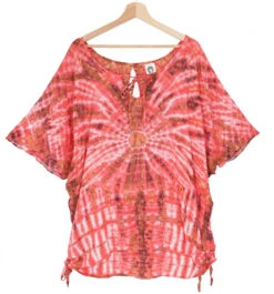 Batiktunika Mit Bändern, Maxitunika, Strandkleid, Übergröße - Rot/braun -Modebekleidungsgeschäft 41411 11 2133 1359batik thai 2023 53