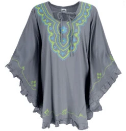 Bestickter Hippie Poncho, Tunika, Kaftan, Strandkleid, Maxi Größe - Grau