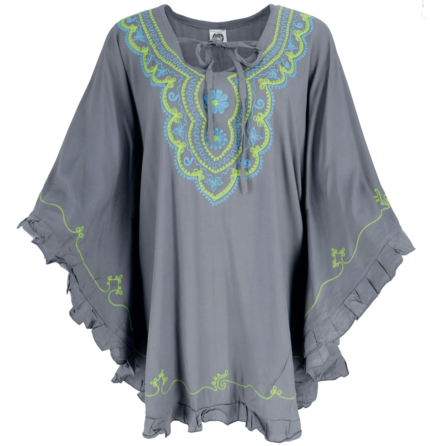 Bestickter Hippie Poncho, Tunika, Kaftan, Strandkleid, Maxi Größe - Grau 3 Bestickter Hippie Poncho, Tunika, Kaftan, Strandkleid, Maxi Größe - Grau