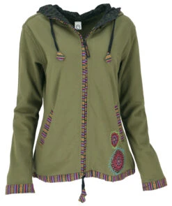 Nepal Ethno Jacke, Bestickte Boho Jacke - Olivgrün