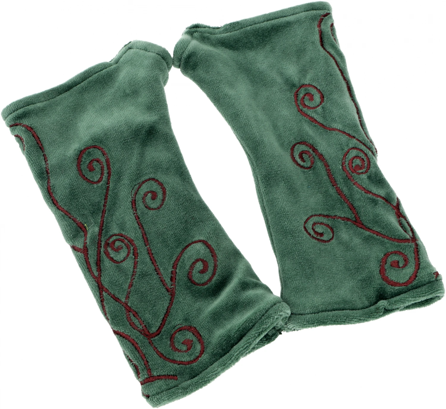 Bestickte Handstulpen Aus Samt, Wendestulpen - Grün 3 Bestickte Handstulpen Aus Samt, Wendestulpen - Grün