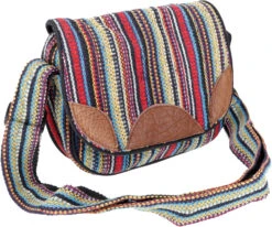 Gewebte Ethno Schultertasche, Kleine Nepaltasche - Bunt - 20x25x11 Cm