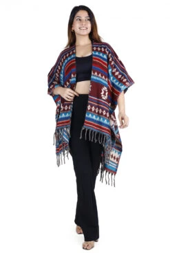 Inka Ponchoschal, Poncho, Cape Schal - Rotbraun/petrol -Modebekleidungsgeschäft 42478 3 th 202340559x1 ago0570