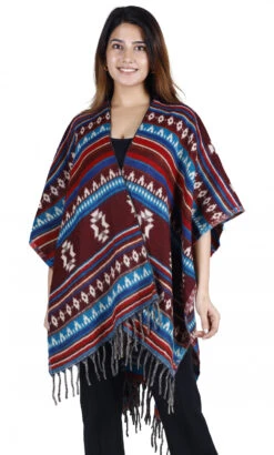 Inka Ponchoschal, Poncho, Cape Schal - Rotbraun/petrol -Modebekleidungsgeschäft 42478 3 th 202340559x1 ago0574