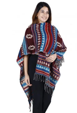 Inka Ponchoschal, Poncho, Cape Schal - Rotbraun/petrol -Modebekleidungsgeschäft 42478 3 th 202340559x1 ago0577